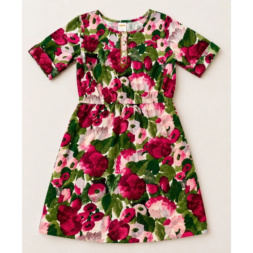 Gymboree Girls Floral Corduroy Henley Dress Size 8 Pink Green Cotton Fall Rose
